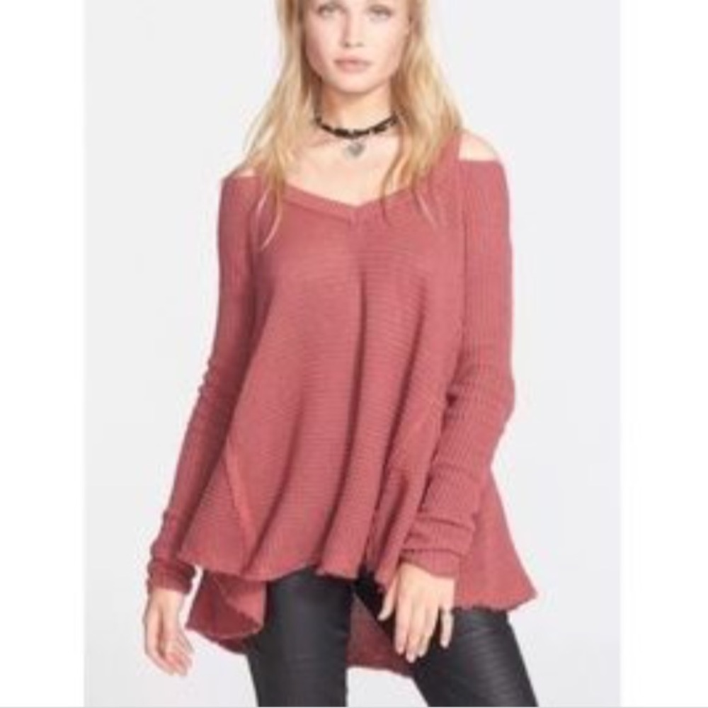 Free People Moonshine Cold Shoulder Sweater - red